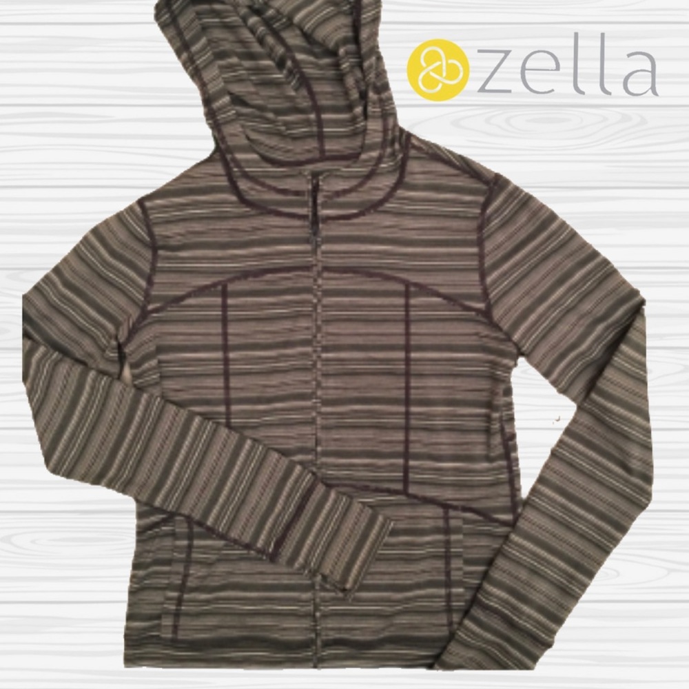 Zella Striped Full Zip Hoodie - Charcoal and Gray